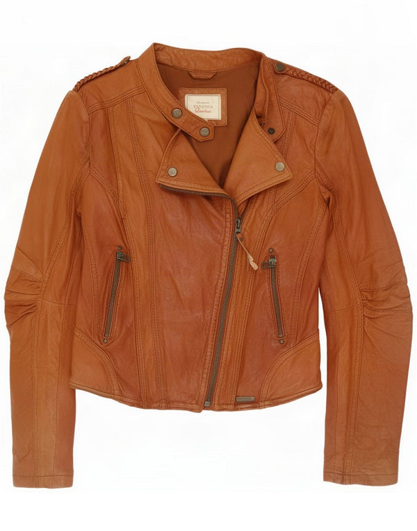 Giacca da motociclista in pelle da donna Bershka UK 10 piccola marrone