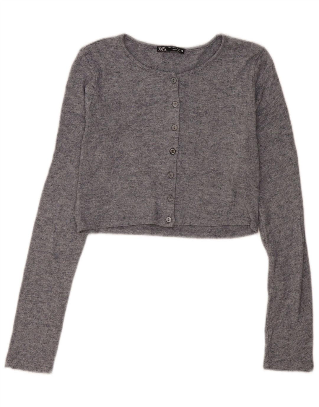 Maglione cardigan corto da donna Zara UK 10 piccolo in viscosa grigia