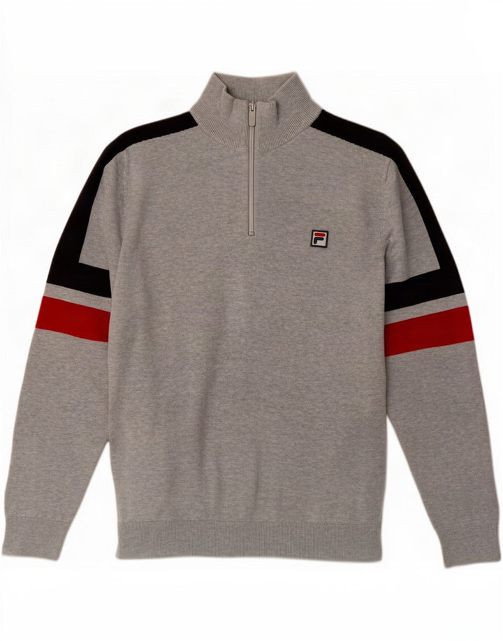 Maglione Fila da uomo con zip e collo in cotone color block grigio medio