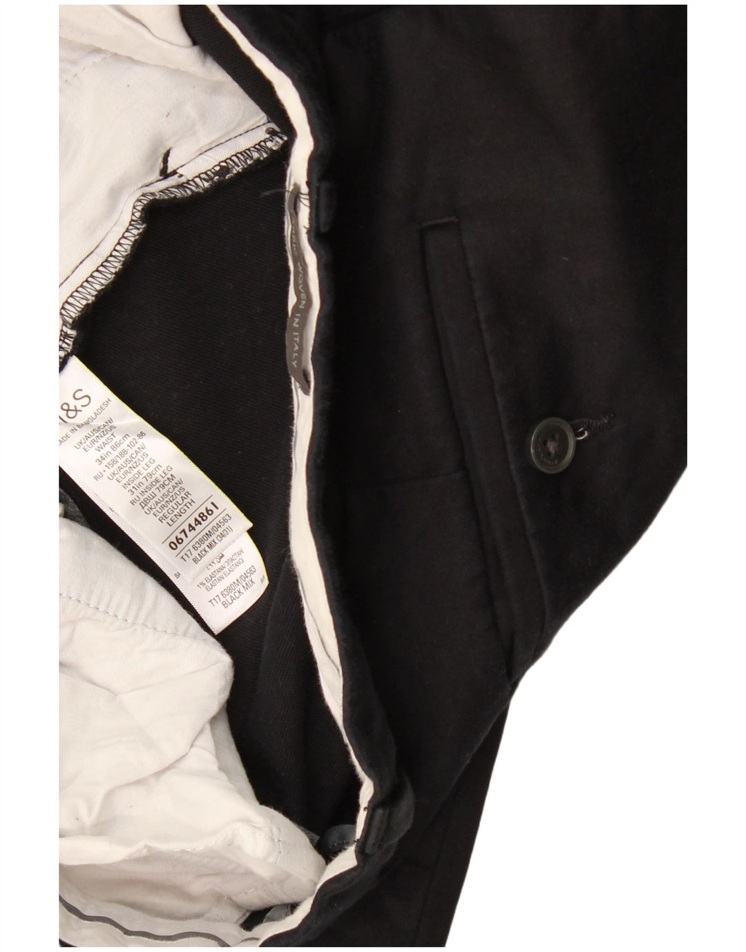 Pantaloni chino slim da uomo Marks & Spencer W34 L31 cotone nero