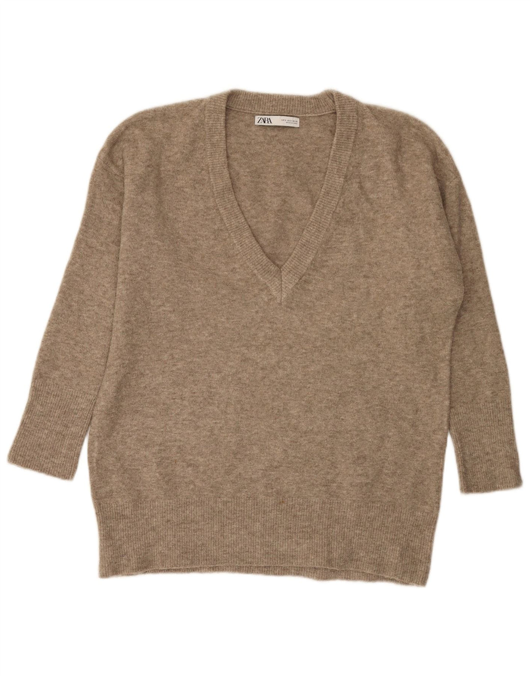 Maglione oversize con scollo a V da donna Zara UK 10 piccolo beige screziato