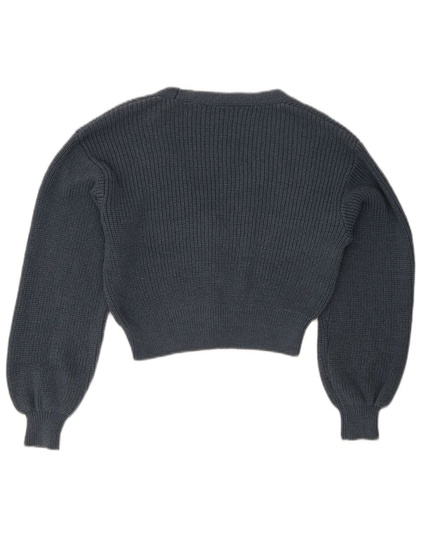Maglione cardigan corto da donna Zara UK 10 piccolo cotone blu navy