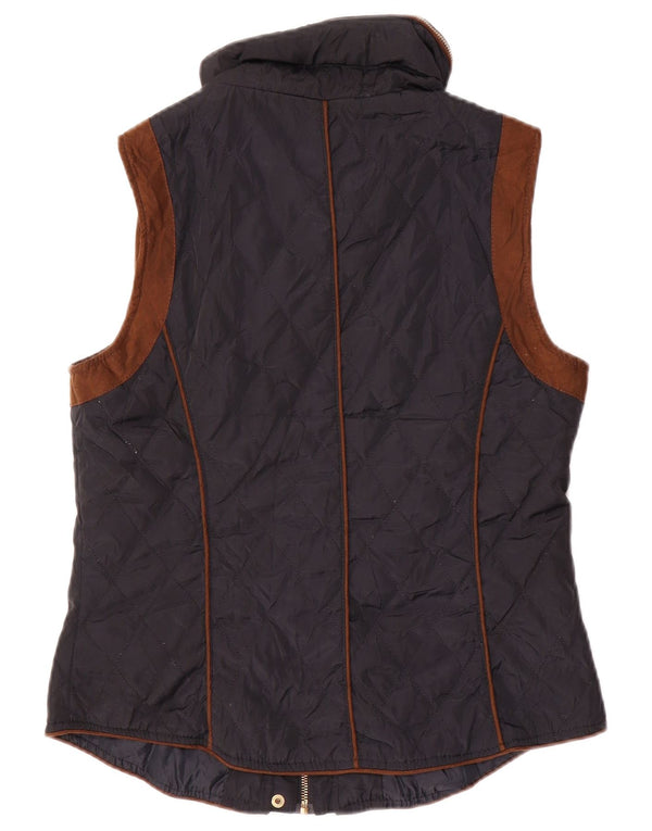 Zara Womens Hooded Quilted Gilet UK 14 Large Navy Blue Colourblock