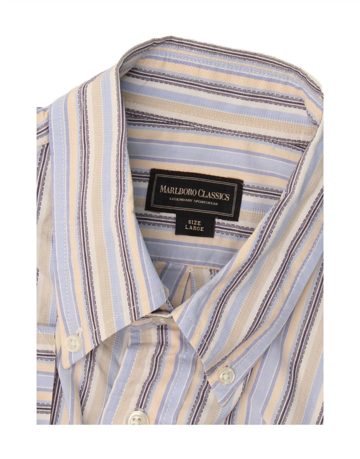 MARLBORO CLASSICS Mens Short Sleeve Shirt Large Blue Striped Vintage Marlboro Classics and Second-Hand Marlboro Classics from Messina Hembry 
