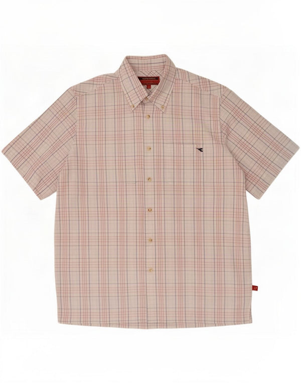 Camicia Diadora Uomo Manica Corta Cotone Large Check Bianco