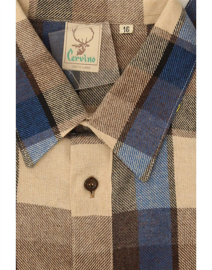 Camicia in flanella da uomo Cervino taglia 16 grande acrilico a quadri multicolore