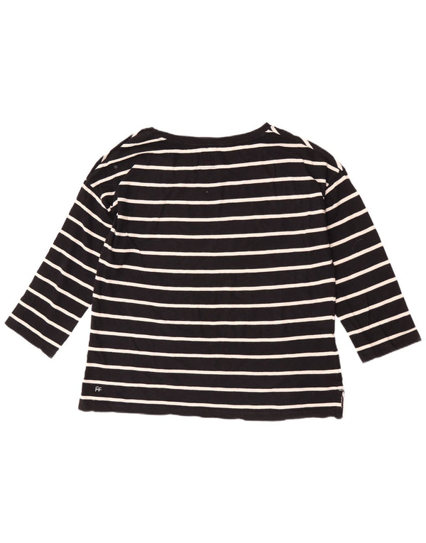 Top da donna Fat Face manica 3/4 UK 12 cotone a righe nere medie