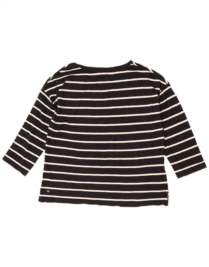 Top da donna Fat Face manica 3/4 UK 12 cotone a righe nere medie