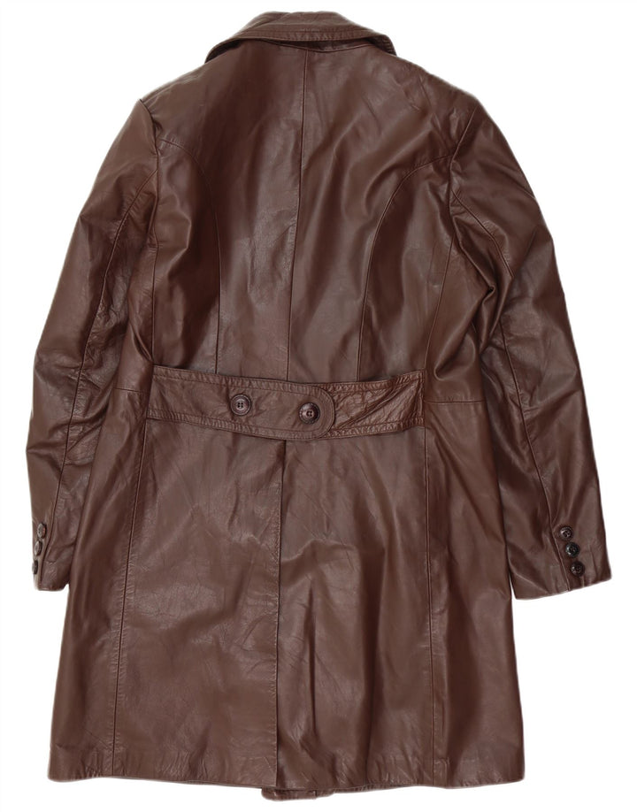 Cappotto in pelle doppiopetto vintage da uomo UK 36 piccolo marrone