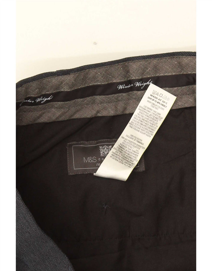 Pantaloni da abito dritti da uomo Marks & Spencer W42 L29 poliestere blu navy