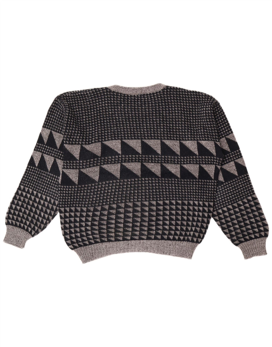 Maglione maglione girocollo da uomo vintage grande grigio geometrico