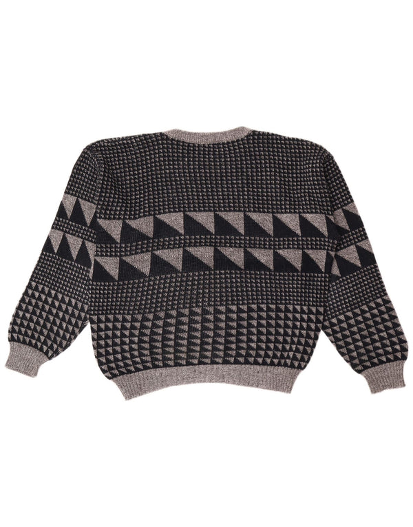 Maglione maglione girocollo da uomo vintage grande grigio geometrico