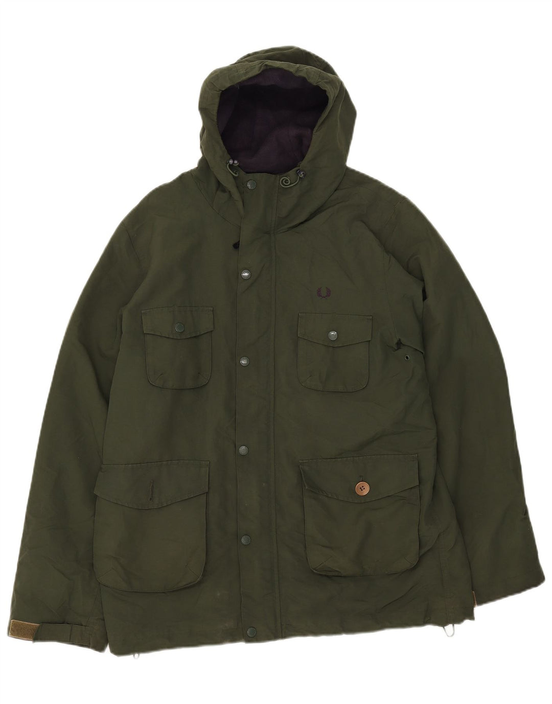 Giacca a vento con cappuccio da uomo Fred Perry UK 38 Nylon verde medio
