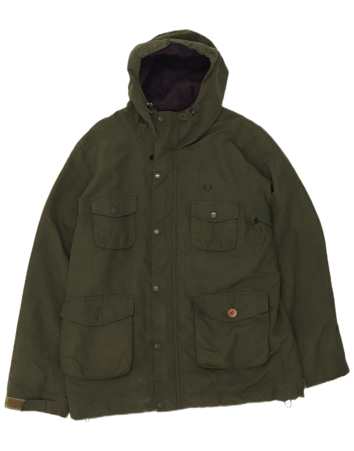 Giacca a vento con cappuccio da uomo Fred Perry UK 38 Nylon verde medio