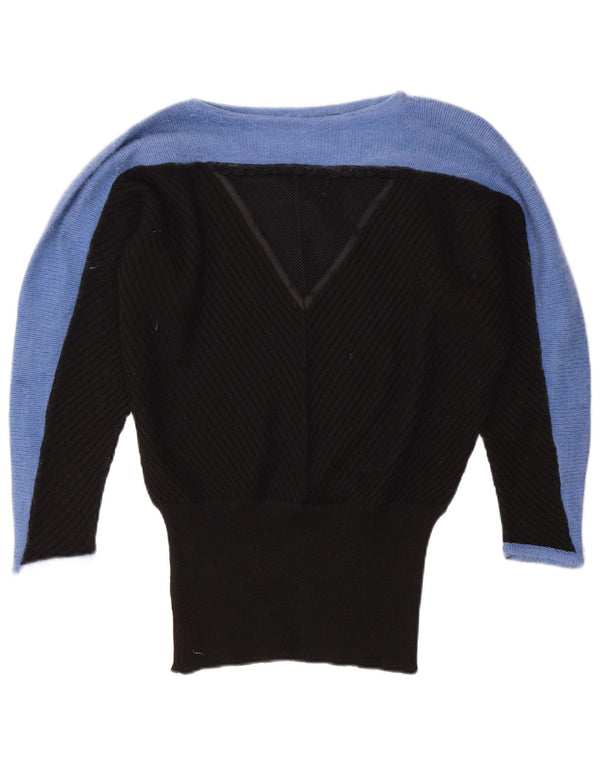 Maglione maglione vintage da donna con scollo a barca UK 18 XL color block nero