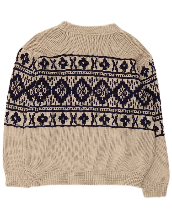 Maglione vintage da uomo con scollo a barca, beige medio, Fair Isle