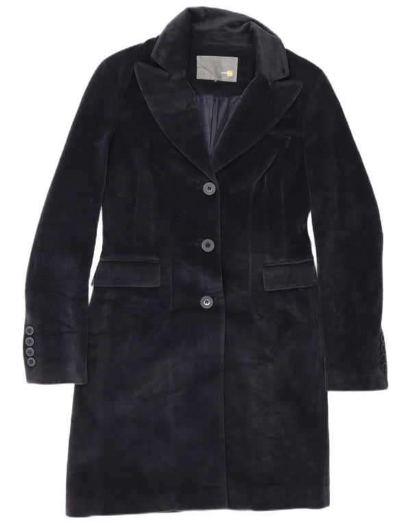 Soprabito da donna vintage UK 10 piccolo in poliestere blu navy