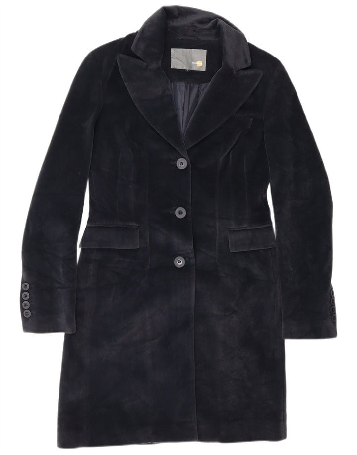 Soprabito da donna vintage UK 10 piccolo in poliestere blu navy