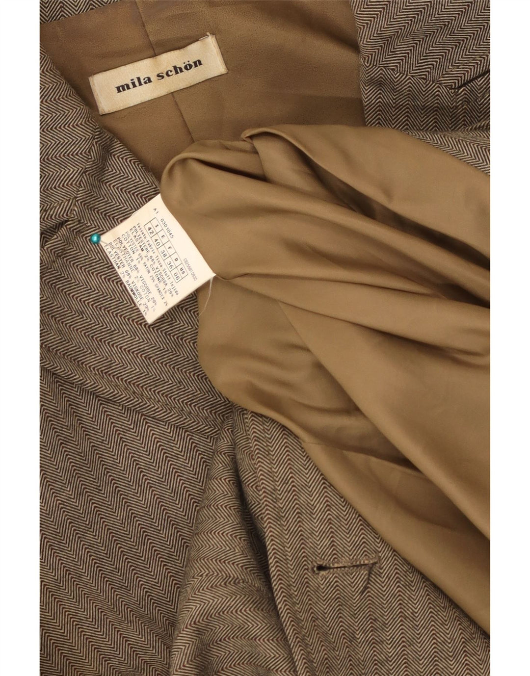 Giacca blazer a 2 bottoni da donna Mila Schon IT 42 media kaki a spina di pesce