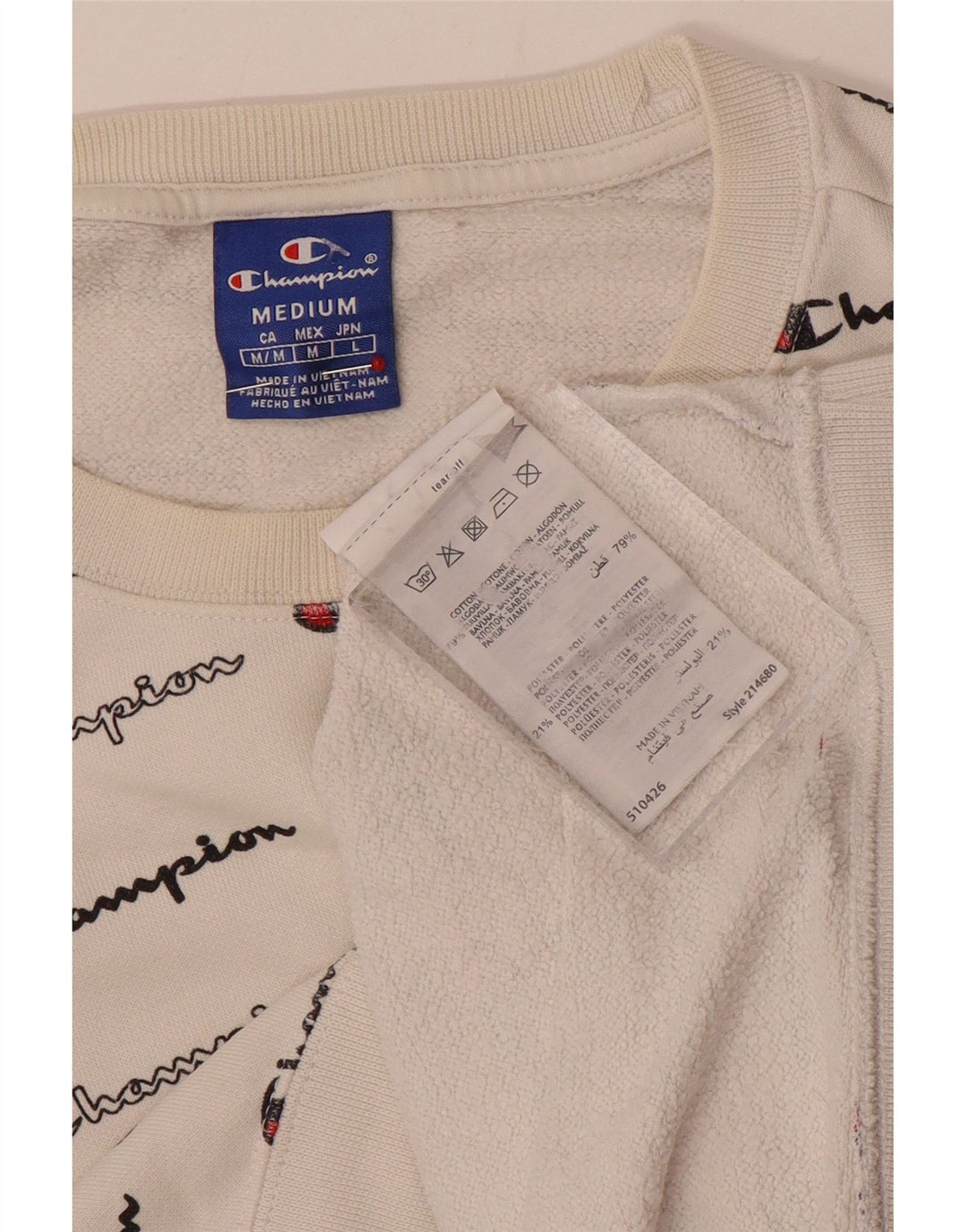 Felpa grafica da uomo Champion, maglione, cotone bianco medio