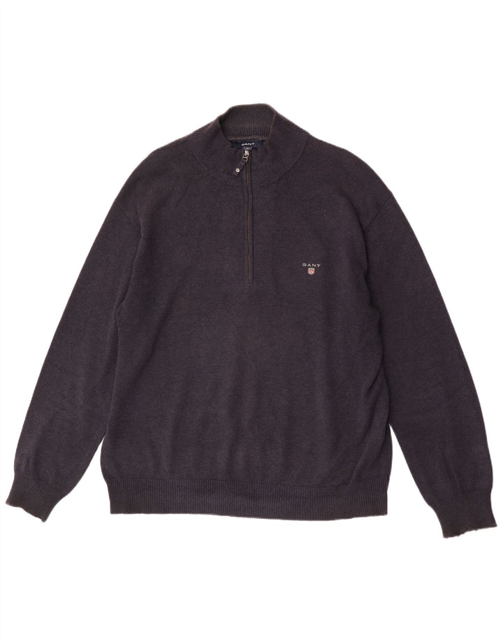 Gant Maglione da uomo con zip e collo XL in cotone blu navy