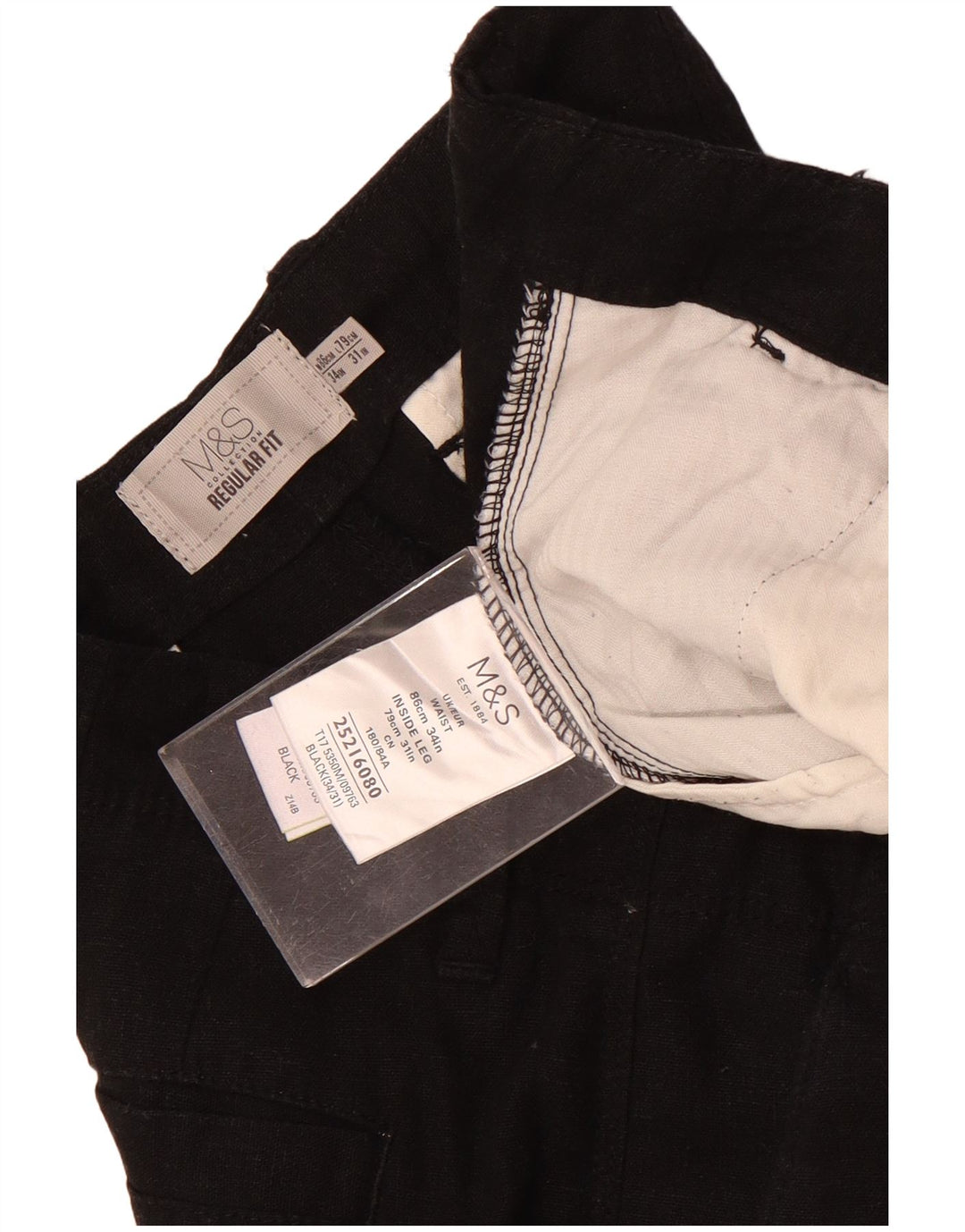 Pantaloni chino vestibilità regolare da uomo Marks & Spencer W34 L31 lino nero