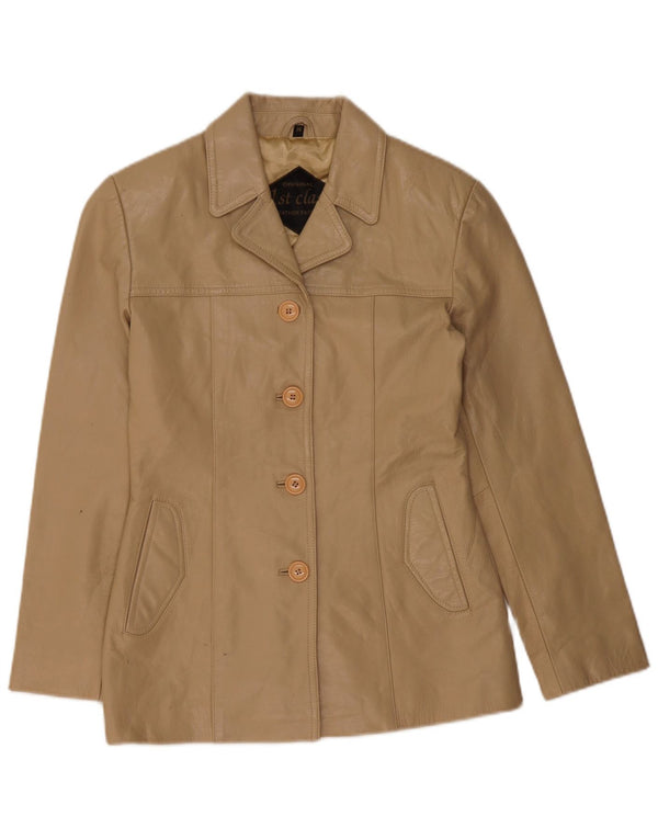Giacca blazer in pelle da donna a 4 bottoni VINTAGE IT 36 XS in pelle beige