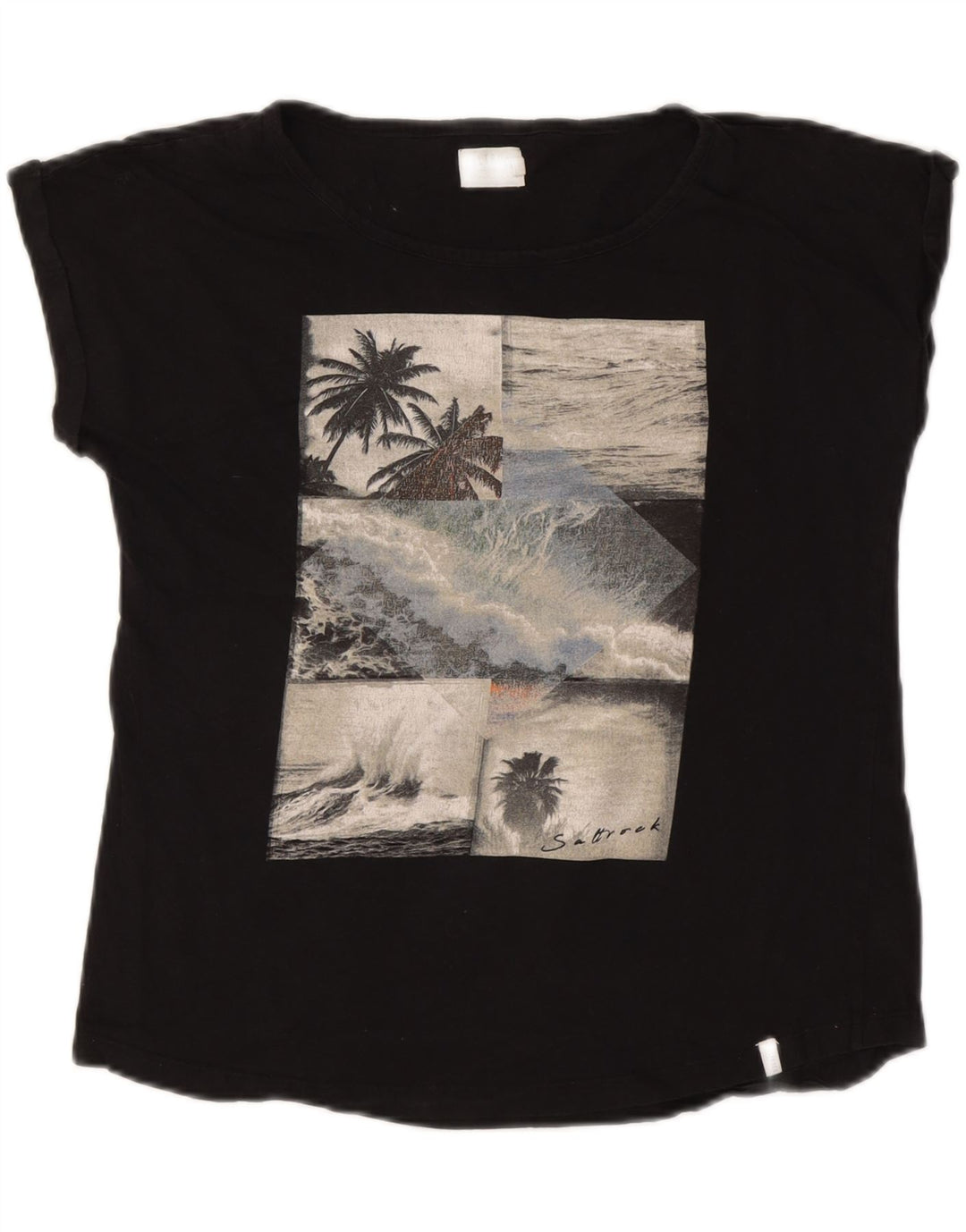 T-shirt grafica da donna SALTROCK Top UK 12 cotone nero medio