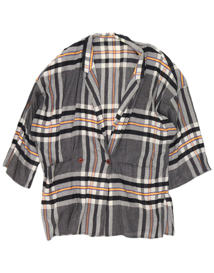 Giacca blazer doppiopetto vintage da donna con maniche a 3/4 UK 18 XL a quadri grigi