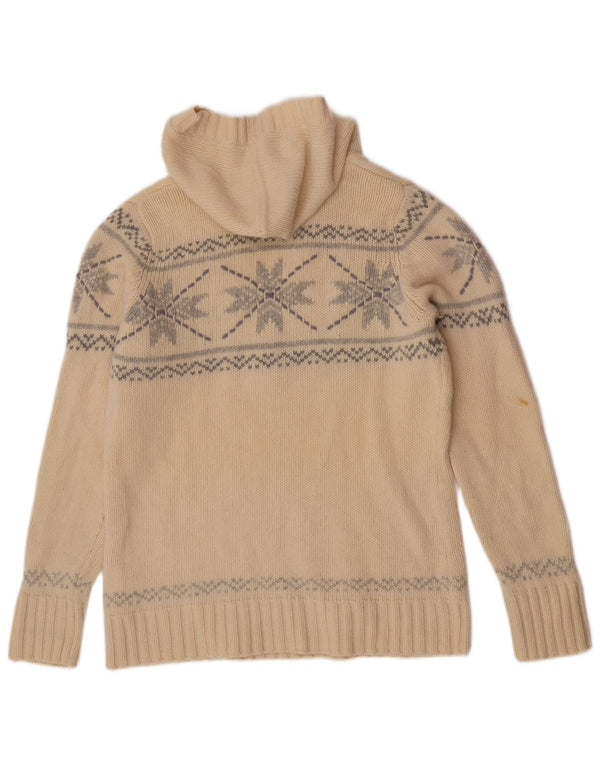 Maglione con cappuccio da donna Esprit UK 20 2XL Lana d'agnello Fair Isle bianco sporco