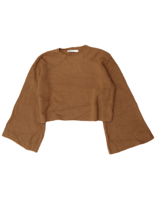 Maglione corto girocollo da donna Zara UK 14 Acrilico beige medio