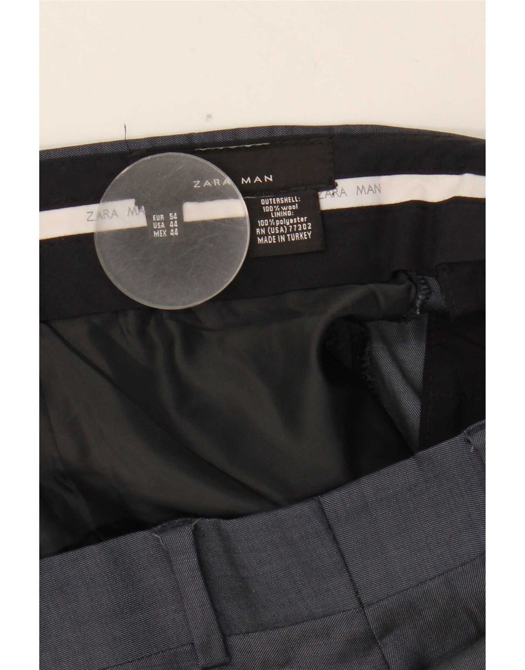 Pantaloni da abito dritti da uomo Zara W44 L31 in lana blu navy