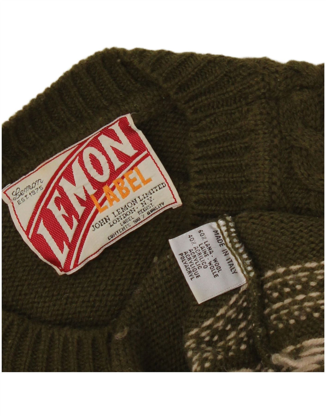 Maglione maglione girocollo da uomo Lemon XL lana Fair Isle kaki