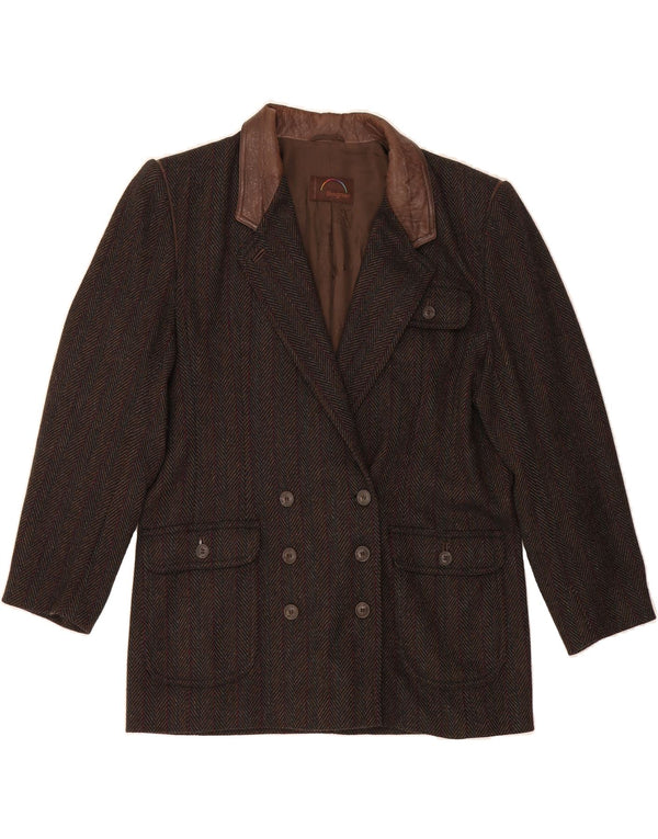 BOGNER Womens Double Breasted Blazer Jacket UK 14 Large Brown Herringbone