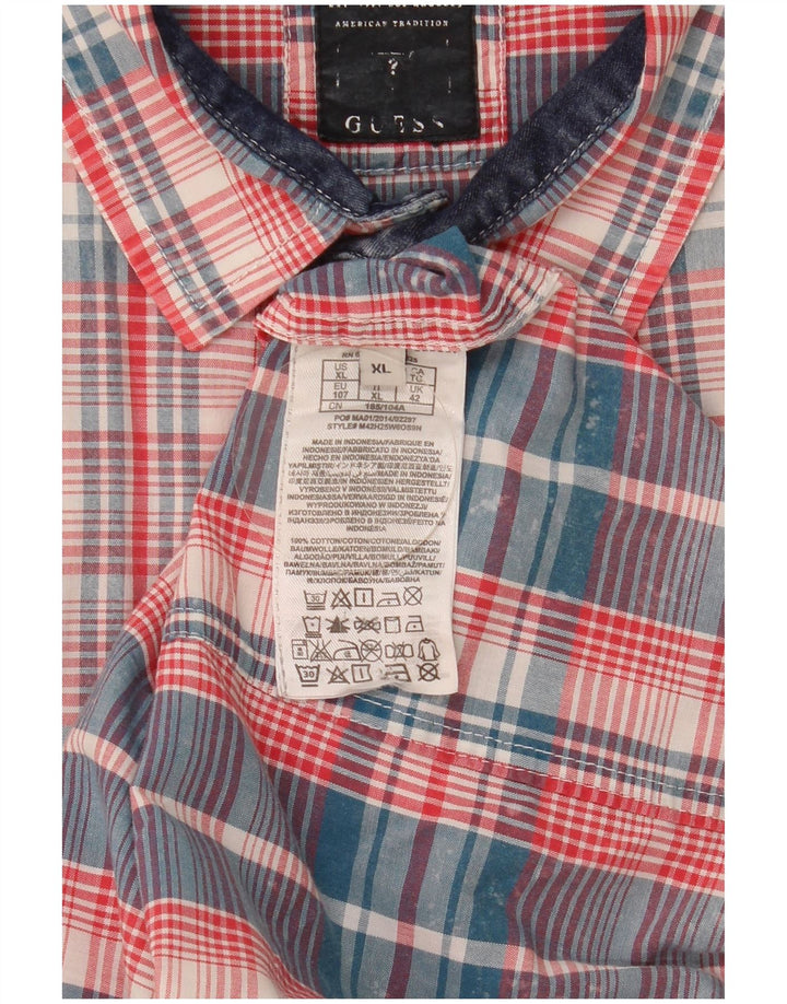Camicia Guess da uomo a maniche corte XL in cotone scozzese multicolore