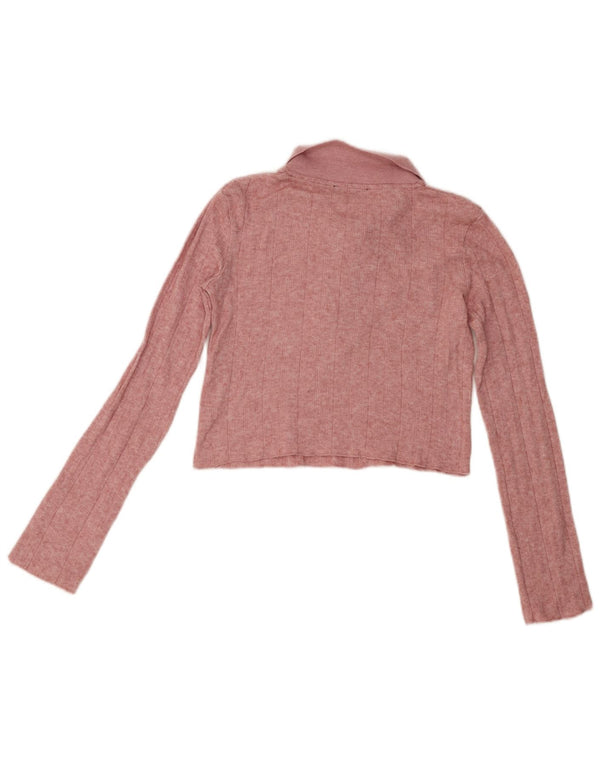 Polo corta da donna a maniche lunghe Zara UK 10 piccola in viscosa rosa