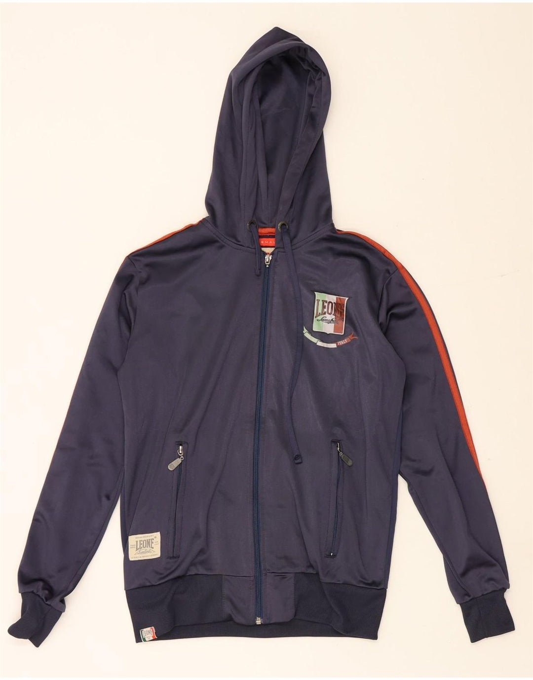 Tuta intera da uomo con cappuccio grafico Leone piccola in poliestere blu navy