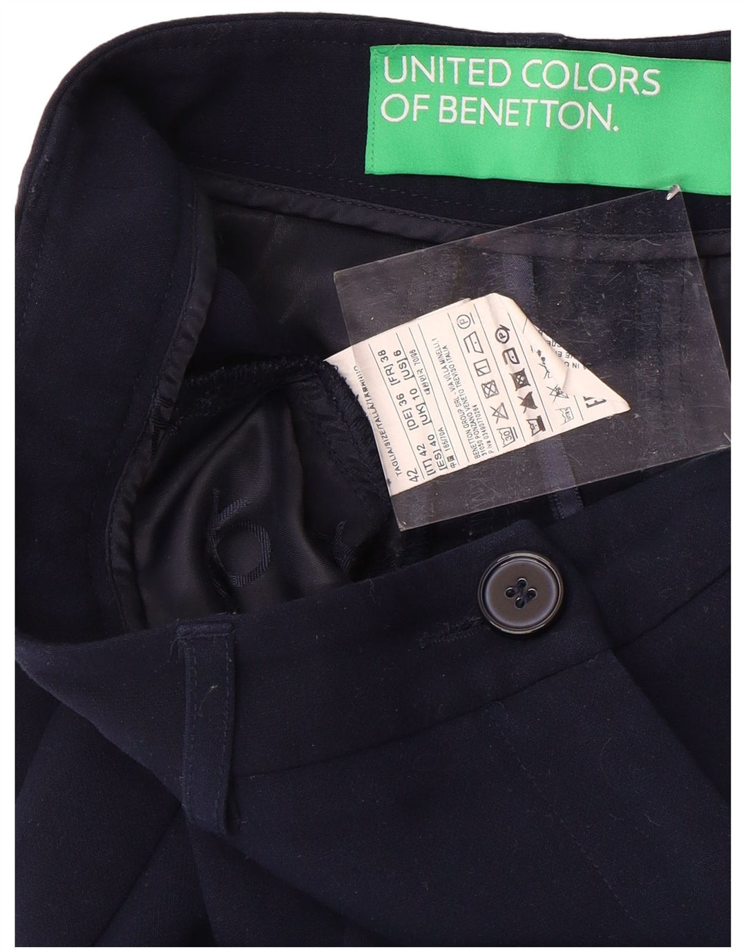 Pantaloni da abito slim da donna BENETTON UK 10 Small W30 L26 Poliestere blu navy