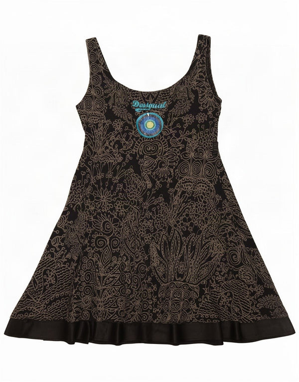 Desigual Abito da donna senza maniche a trapezio UK 18 XL Nero Paisley Cotton