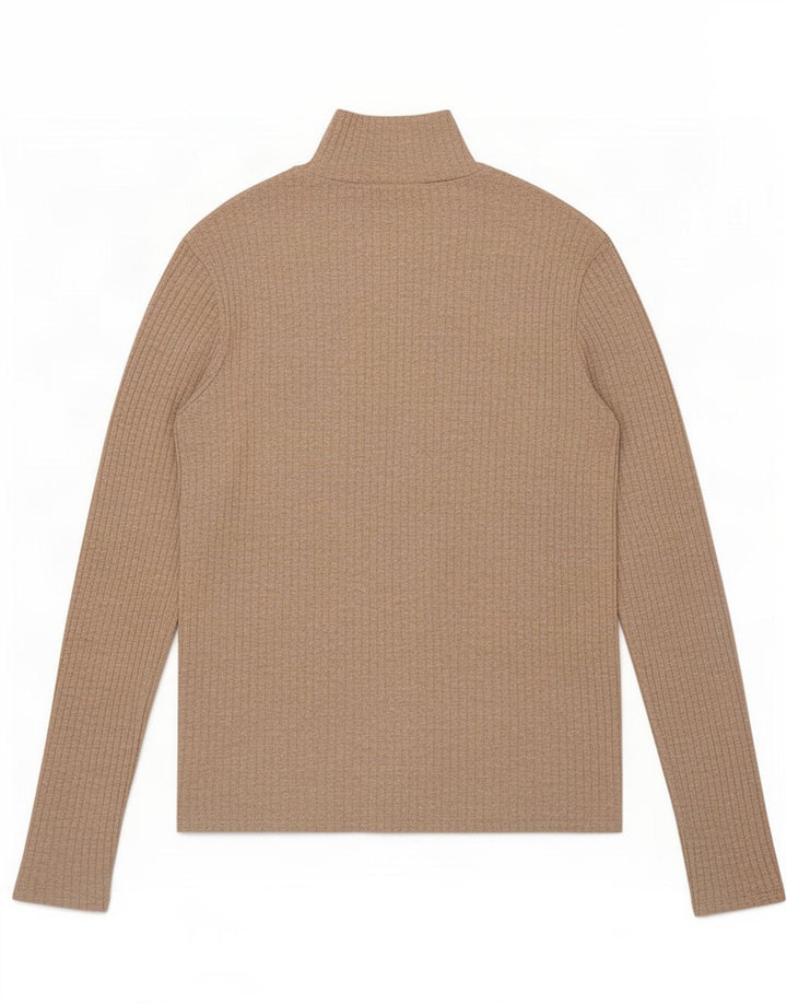Top Zara da donna con collo abbottonato a maniche lunghe UK 14 Large Beige Poliestere