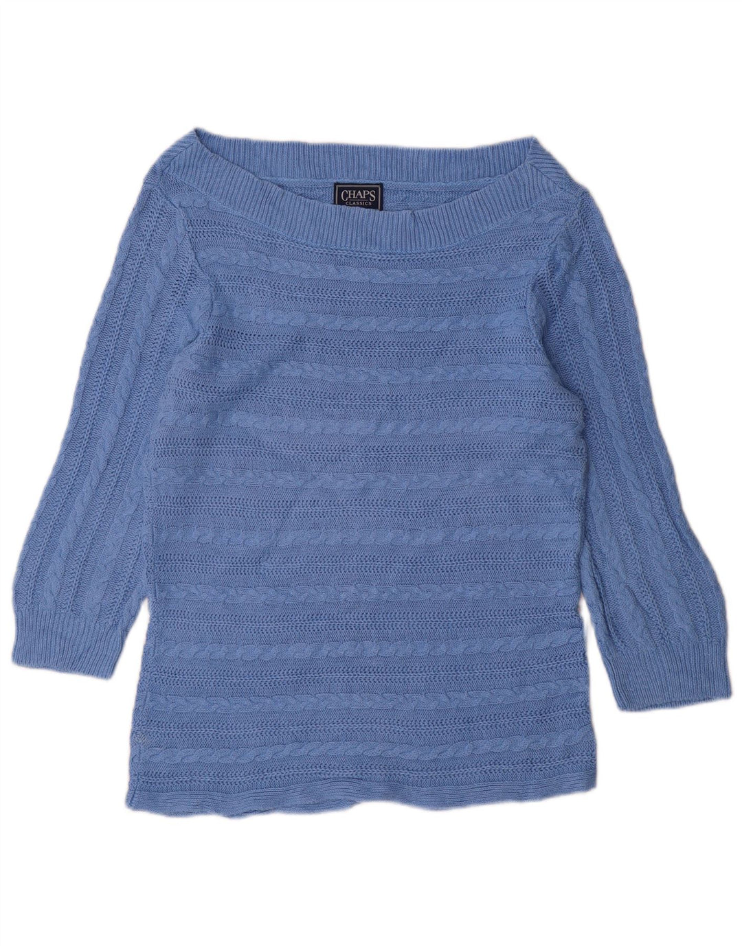 CHAPS Maglione da donna con scollo a barca con maniche a 3/4 UK 16 Grande cotone blu