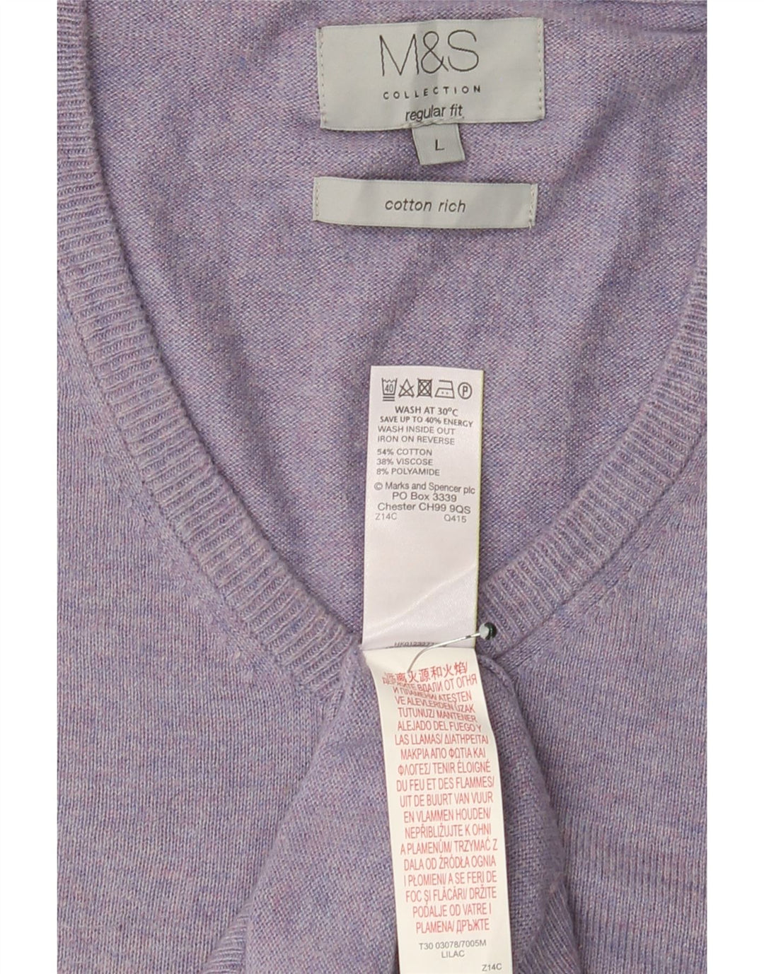 Marks & Spencer Mens Regular Fit V-Neck Jumper Sweater Large Purple Cotton