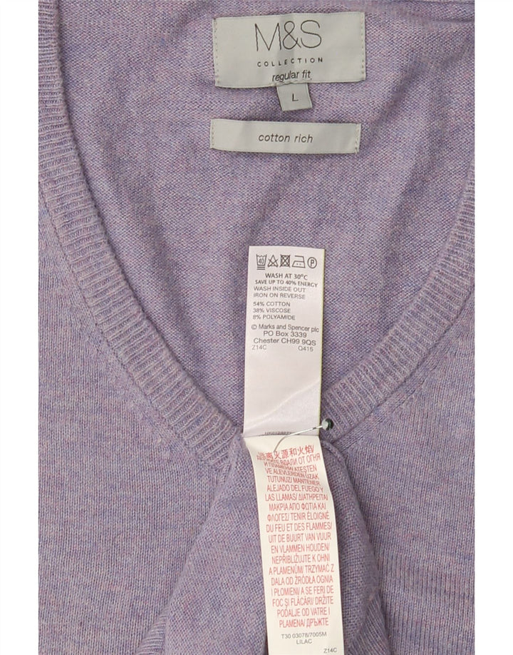 Marks & Spencer Mens Regular Fit V-Neck Jumper Sweater Large Purple Cotton