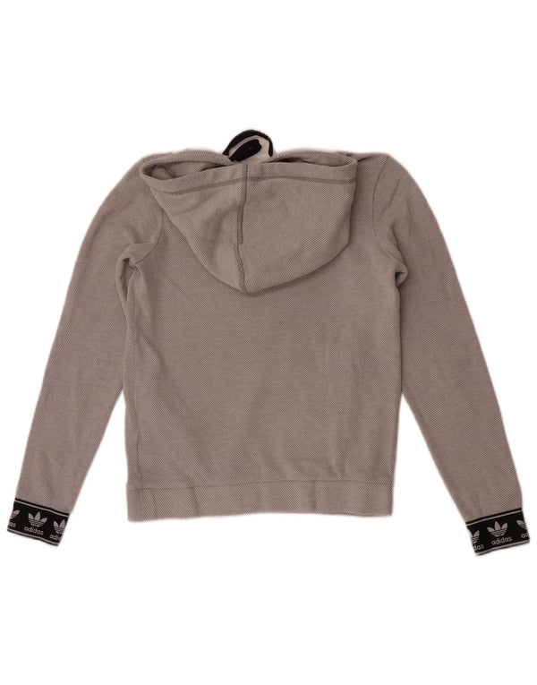 Adidas Womens Graphic Hoodie Jumper UK 8 Small Grey Colourblock Cotton