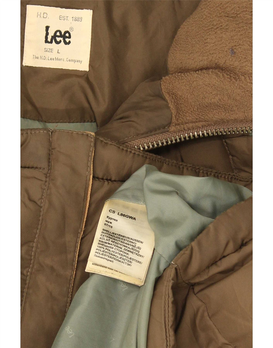 Giacca imbottita con cappuccio da uomo Lee UK 40 grande poliestere marrone