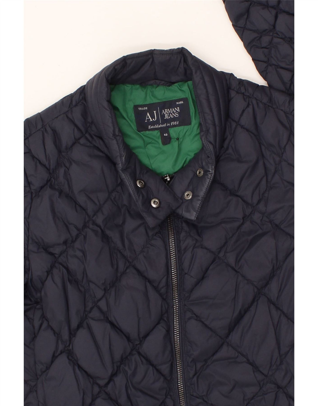 ARMANI JEANS Womens Quilted Jacket EU 40 Medium Navy Blue Polyamide Vintage Armani Jeans and Second-Hand Armani Jeans from Messina Hembry 
