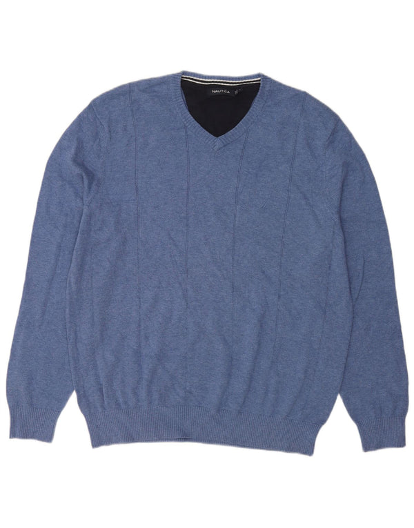 Maglione da uomo con scollo a V Nautica, grande cotone blu