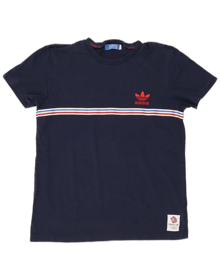 T-shirt da uomo Adidas Top in cotone a righe blu navy medio