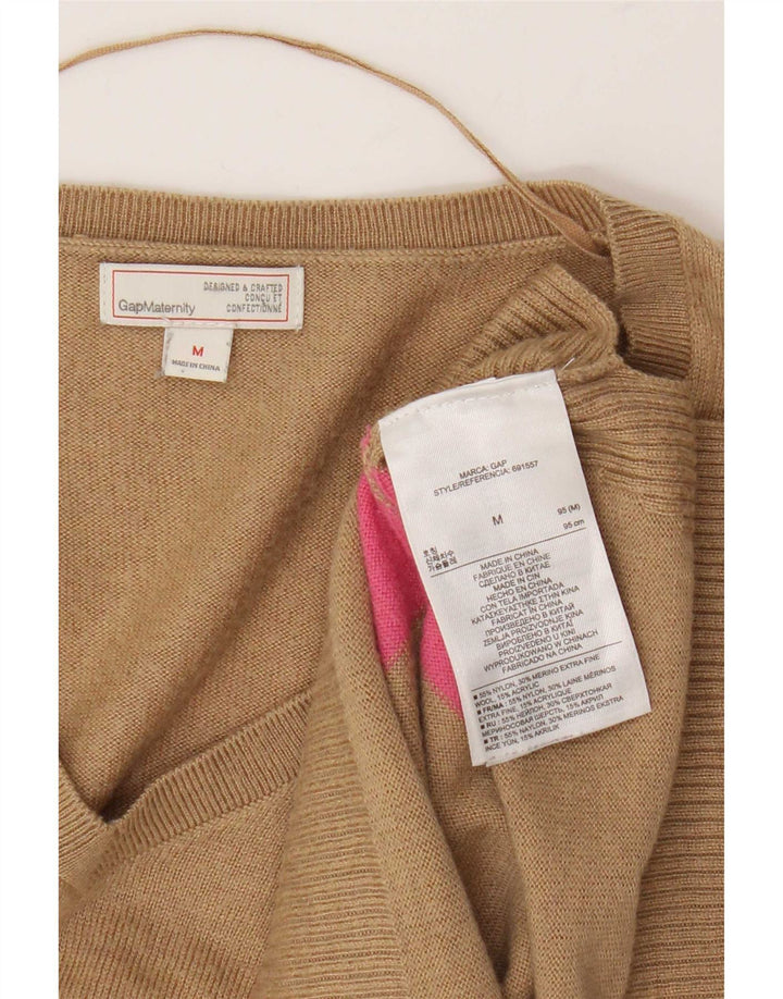 Gap Maglione da donna con scollo a V UK 12 Nylon a righe marrone medio