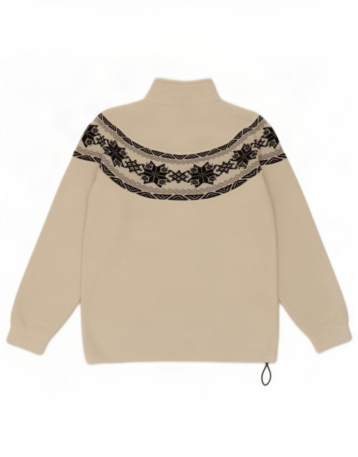 Maglione in pile da uomo vintage con zip e collo in poliestere Fair Isle beige medio